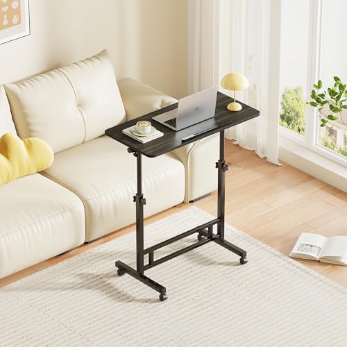 Laptop Table Mobile Adjustable Height Portable Desk Notebook Swivel PC Computer Rolling Desk with Wheels, Laptop Stand for Couch Bedside Hospital Bed Table (Black Table) - Image 6