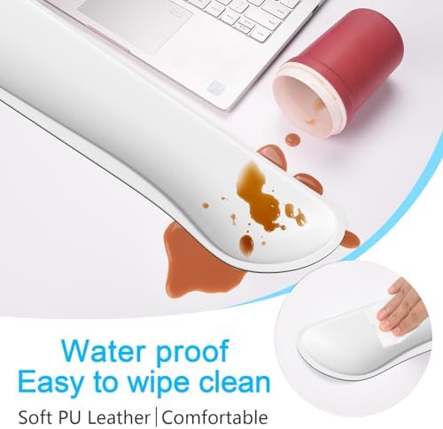 Dapesuom Keyboard Wrist Rest Set, Cute PU Leather Wrist Cushion for Computer Keyboard and Mousepad, Memory Foam Mouse Pad Rests Support with Non-Slip Base for Typing Pain Relief, Laptop, Ivory White - Image 3