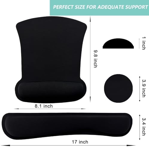 Keyboard Wrist Rest Pad Mouse Pad with Wrist Support Set of 3, Gaming Mousepad with Non-Slip Rubber Base, Ergonomic Memory Foam Mouse Cushion Support for Home Office Laptop Computer, Black - Image 6
