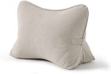 Pat. Pend. Corduroy Lumbar Support Back Pillow for Watching TV, Reading & Gaming, Ergonomic Triangle Support Cushion for Sofa, Armchair & Bed Sitting, Removable Washable Cover, Beige Gray by Ailuteie