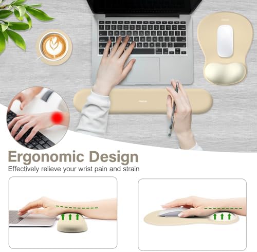 MOSISO Wrist Rest Support for Mouse Pad&Keyboard Set, Khaki - Image 3