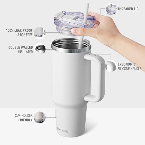 40 oz Tumbler with Handle and Straw Lid,Insulated Reusable Stainless Steel Water Bottle Travel Mug，Cupholder Friendly Double Wall Vacuum Sealed Cup (Cold White) (Pack of 2) - Image 2