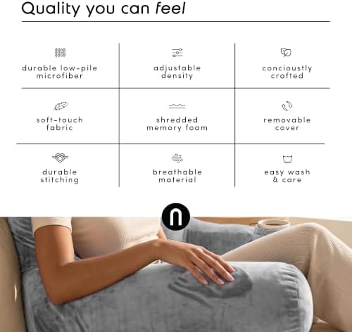 Nestl Reading Pillow for Bed, Back Pillow for Sitting Up in Bed, Light Grey | 14” Backrest Pillow for Teens & Kids, Adjustable Support, Shredded Memory Foam Fill, OEKO-TEX, Use for Couch, Sofa, and Floor - Image 6