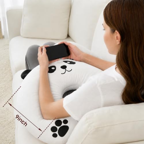 Lap Pillow, Cute Panda Crochet Pillow for Knitting, Crafting, Gaming, Reading and Phone Use on Bed, Sofa or Chair, U-Shaped Wrap Around Arm Support Cushion and Neck Pillow - Image 3