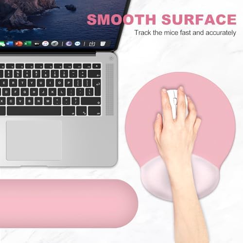 AIMSA Mouse Pad with Wrist Rest Support, Keyboard Wrist Rest Set, Ergonomic Memory Foam Mousepad for Computer Keyboard, Easy Typing and Pain Relief, Pink - Image 5