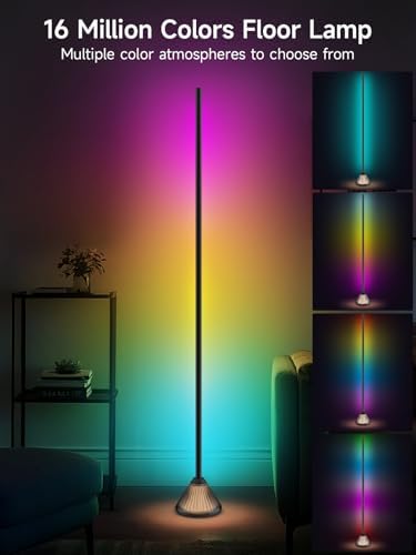 Tyute RGB Corner Floor Lamp, LED Standing Lamp with Luminous Base, Music Sync and 16 Million Colors, App & Remote Control, Color Changing Mood Light for Bedroom, Living Room, Gaming Room - Image 2