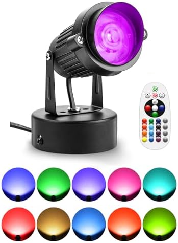 ZUCKEO 10W LED Spot Lights Indoor RGBW Color Changing Uplighting Indoor with Remote, 120V Christmas Spotlight Up Lights Plug in, Accent Landscape Lighting with Switch for House Halloween Decor(1Pack) by ZUCKEO
