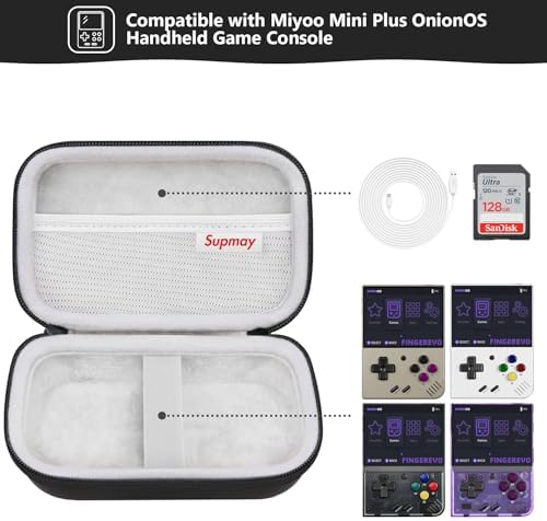 Supmay Carrying Case for Miyoo Mini Plus OnionOS Handheld Game Console, Retro Gaming Console Storage Holder Travel Bag with Mesh Pocket for USB-C Cable, TF-Card Reader, Instruction, Black - Image 2