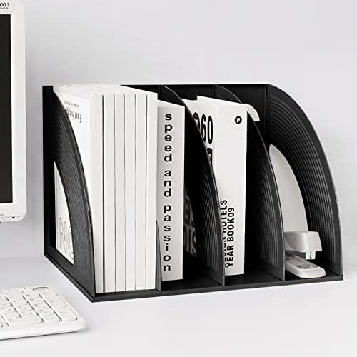 SAYEEC Sturdy Magazine Holder 4 Compartments Plastic Desktop File Organizer File Dividers Office Organizer Storage Document Magaizne Rack Display Box (Black) - Image 6