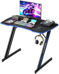BestOffice Gaming Desk 35 in PC Computer Desk Z Shaped Gaming Workstation Ergonomic Gaming Table with Headphone Hook for Home Office,Black&Blue by BestOffice