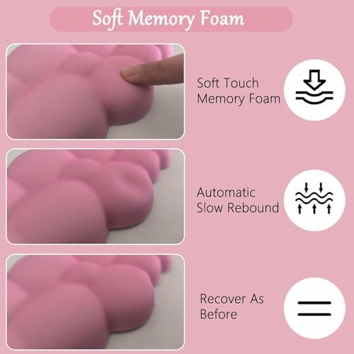 Cloud Mouse Pad Keyboard Wrist Rest for Mouse 4PCS Mini Small Desk Mat Pad Set Memory Foam Non-Slip Cute Ergonomic Gaming Mouse Wrist Support for Computer Home Office Gradient Pink - Image 3