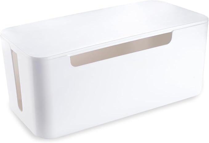 Eichzer Cable Management Box with Lid, Three Entry/Exit Slots, White by Eichzer