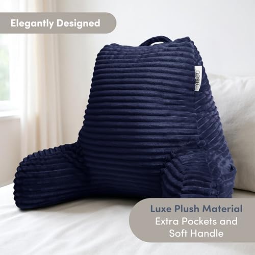 Nestl Reading Pillow with Shredded Memory Foam, Luxe Cut Plush Back Pillow for Sitting Up in Bed, Back and Arms Adjustable Support for Adult & Teens, Backrest Pillows with Washable Cover Navy Blue - Image 3