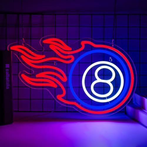 Billiard Neon Sign 8 Ball Sign Dimmable LED Pool Room Wall Decor by Mvorixa