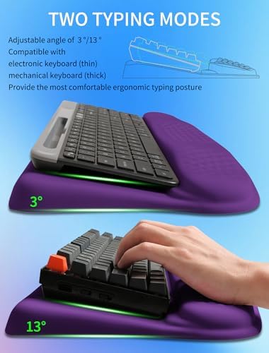 Ergonomic Wave Wrist Rest with Keyboard Stand, Cushioned Palm Rest, Comfortable Integrated Memory Foam for Natural Typing and Relieve Wrist Pain, Rich Purple - Image 2