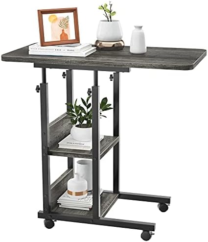 Armocity Height Adjustable Side Table, 32 Inch C Shaped End Table with Storage, Portable Mobile Rolling Sofa Side Table with Wheels for Living Room Bedroom, Grey by Armocity