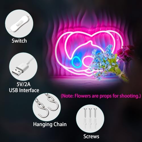 bkuupau Neon Signs for Wall Decor, Pink Anime Led Sign Neon Light up Signs - Image 4