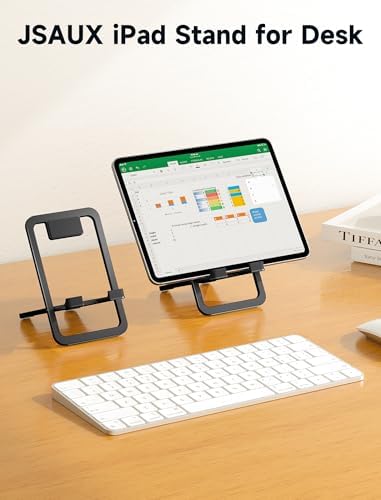 JSAUX Universal Tablet Stand, Fold-Flat Adjustable Holder, Black - Image 2