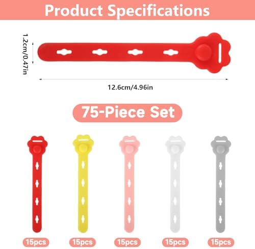 75 Pcs Silicone Cable Ties, Reusable Cable Straps Wire Organizer. - Image 2