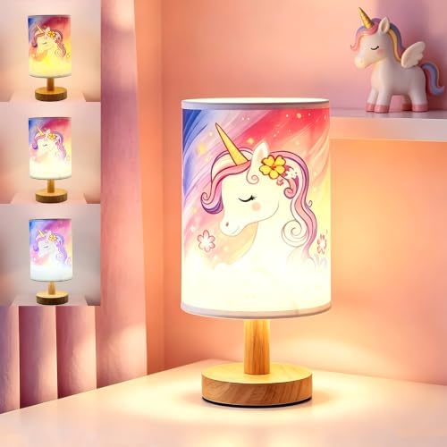 Unicorn Kids Bedside Table Lamp for Girls Bedroom 3 Color Dimmable Eye Caring LED Nightstand Lamp,Kids Night Light with LED Bulb,Cute Unicorn Room Decor Desk Lamp,Perfect Birthday Gifts for Girls by Unknown