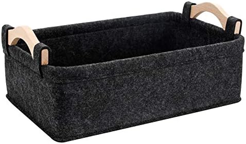Small Storage Baskets Felt Rectangle Basket Storage Bins for DVD CD Record Cord Books Video Electronics Items Remote TV Cabinet Organizer with Handles by KWLET