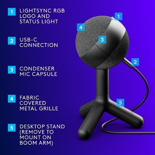 Logitech G Yeti Orb Condenser RGB USB Gaming Microphone - Black - Image 5