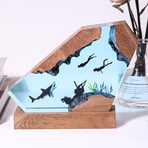 Epoxy Shark Ocean Resin Lamp, Handmade Resin Night Light with USB Port - Image 2