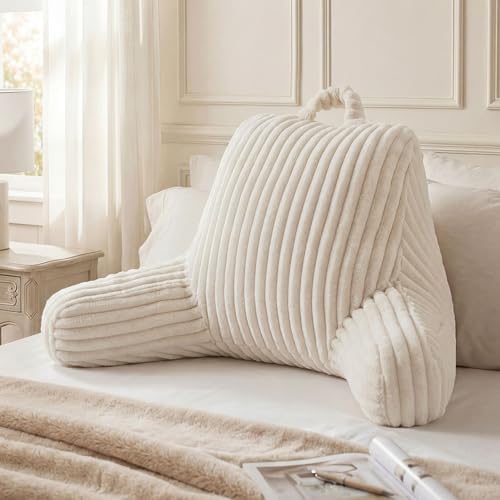 Blissful Diary Reading Pillow for Sitting in Bed, Flannel Back Pillow Bed Sitting Up for Adult & Children, Backrest Cushion for Sit Up in Couch or Floor, Dorm Essentials, Cream White by BlissfulDiary