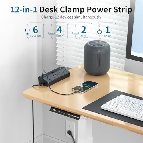 Desk Clamp Power Strip 10FT, 40W Total Fast Charging Station, Black - Image 3