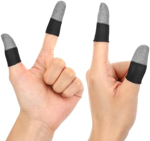 10 Pcs Silver Fiber Gaming Finger Sleeves, Finger Cots Anti Sweat Touch Screen Gloves Thumb Protector Compatible with All Touchscreen Devices, Black - Image 5