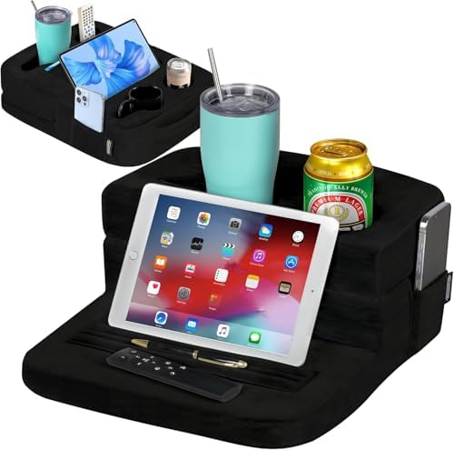 TabCouchCaddy - Couch Cup Holder Tray Pillow - Bed, Couch Caddy, Sofa, RV & Car - Holds Drinks, Snacks, Remotes, Phones, Kindle, Tablet | Bed Cup Holder (Black) - Image 5