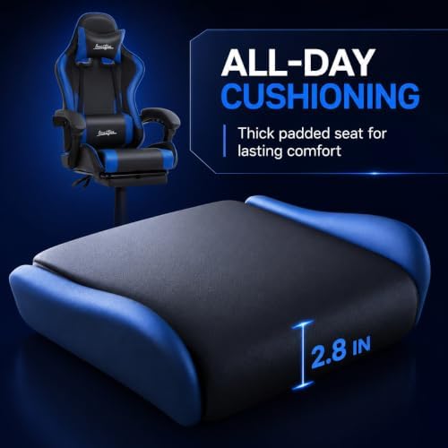 Gaming Chair Office Chair Desk Chair with Footrest Lumbar Support Headrest Armrest Task Rolling Swivel Ergonomic E-Sports Adjustable PC Gamer Chair (Blue) - Image 6