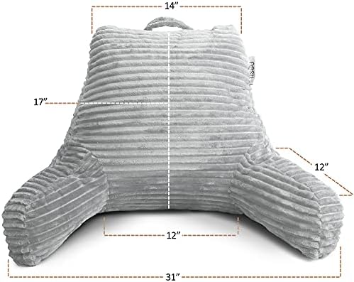 Nestl Light Grey Reading Pillow with Bed Desk for Laptop and Writing, Luxe Cut Plush Back Pillow for Sitting Up, Back and Arms Adjustable Support for Adult and Teens, Foldable Lap Desk for Bed 22x14” - Image 3