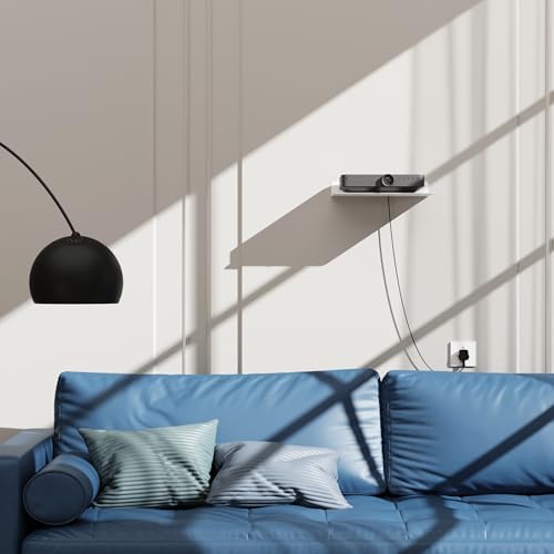 Floating Metal Wall Mount Shelf,Shelf for Projector,TV Cable Box,Router,Speaker,Sound Bar,Camera,Gaming,Decor Display (White, 12.6" x 7.9") - Image 2