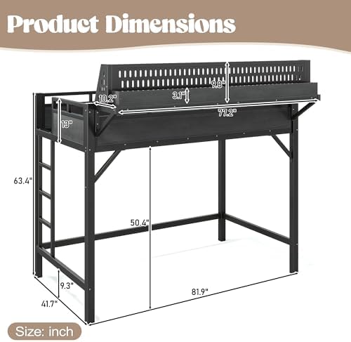KEIKI Twin XL Metal Loft Bed Frame with Storage Shelves & Pegboard, Loft Bed with USB Ports and LED Lights, Space Saving Bed Frame for Kids Teens Dorm Rooms Apartments Gaming & Study Spaces - Image 2
