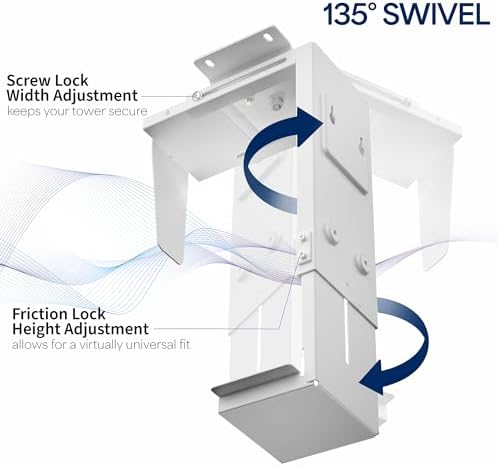 VIVO Adjustable Under Desk and Wall Mount for PC 3.5-7.8 inches Wide, Computer Case CPU Holder with Swivel and Secure Locking, White, MOUNT-PC01W - Image 6