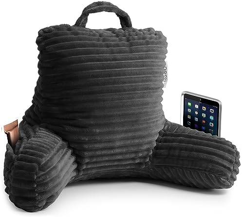 Nestl Reading Pillow for Kids & Teens with Shredded Memory Foam, Luxe Cut Plush Backrest Pillows for Reading and Gaming, for use on Couch, Bed, Floor, Adjustable Support with Washable Cover Dark Grey by Nestl