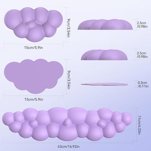 TECKNET Cloud Keyboard Wrist Rest Set, Cloud Wrist Rest with Non-Slip Base, PU Leather Wrist Pad for Keyboard with Ergonomic Memory Foam for Computer Laptop Office Gaming and Pain Relief, Purple - Image 6