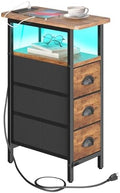 sthmec End Table with Charging Station,LED Side Tables with USB Ports and Outlets,Skinny Bedside Table with 3 Drawers,Small Nightstands for Small Space,Slim Sofa Table for Livingroom,Rustic Brown by Unknown