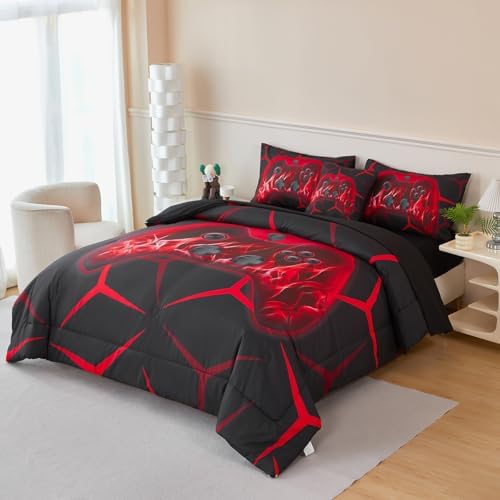 Kids Game Bedding Set Full Black Red Gamepad Comforter Set - Image 3
