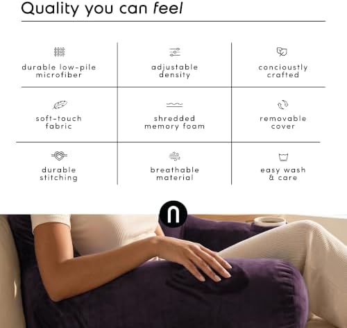 Nestl Reading Pillow for Bed, Back Pillow for Sitting Up in Bed, Purple | 14” Backrest Pillow for Teens & Kids, Adjustable Support, Shredded Memory Foam Fill, OEKO-TEX, Use for Couch, Sofa, and Floor - Image 6