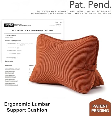 Pat. Pend. Corduroy Back Support Pillow for Bed Sitting and Headboard Support, Lumbar Cushion for Relaxing and Watching TV, Triangle Backrest Pillow, Brick Red - Image 2