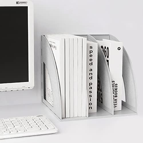 SAYEEC Magazine Holder Plastic File Sorter Binder Holder for Desk Folder Organizer Stand Book Shelf Dividers Vertical Filling Storage Rack Desktop Bookshelf Display Box for Office School Home (Grey) - Image 6