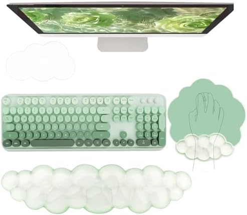 Gel Cloud Wrist Rest Keyboard Clear Green Mouse Pad with Wrist Rest Set 3PCS Ergonomic Cool Keyboard Wrist Pad Cute Acrylic Coaster Non-Slip Base Cute Transparent Mouse Wrist Pad Support for Computer by WFCYGL