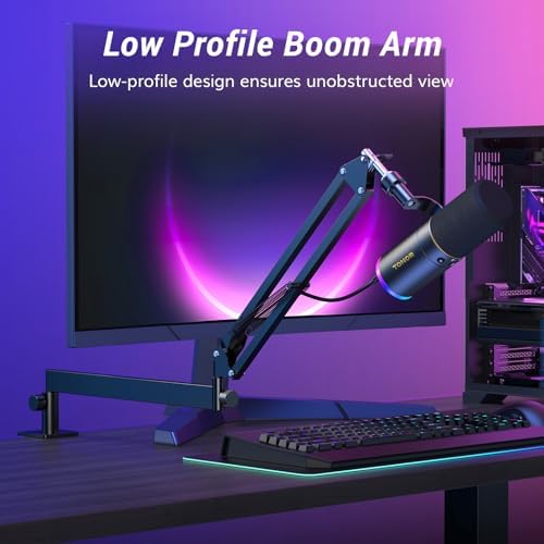 TONOR Dynamic Podcast Microphone, XLR/USB Mic for Recording, Streaming, XLR Cardioid Studio Mic with Quick Mute, Volume Control, 200 cm/78inch Cable, with RGB and Low Profile Boom Arm, Black, TD520S+ - Image 3