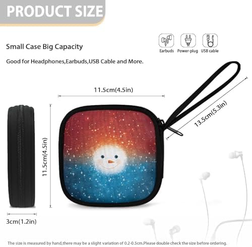 Christmas Snowman Face Headphones Carrying Case, Protective Shell Travel Bag for Cable, Charger Storage for Earphone, Earbud, Earpieces Headphone Bag Travel - Image 5