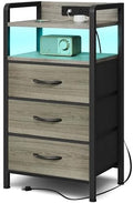 Lazzanto Nightstand with Rear Charging Station, LED Light, 3 Drawers, Grey by Lazzanto