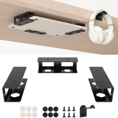 Under Desk Laptop Mount for HP Lenovo Dell Asus Acer LG Samsung Laptop Holder, Compatible with Mac mini, MacBook, Keyboards Tablets, Space Saving with Headphone Hanger by Motiexic