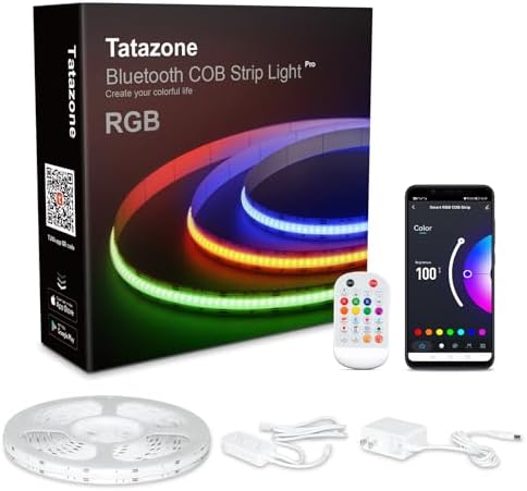 Tatazone 16.4ft Bluetooth RGB COB Led Strip Lights with Remote, Dimmable Smart App Led COB Light Strip, Color Changing Music Sync, Indoor RGB Led Lights for Bedroom, Home Decor, Party by Tatazone