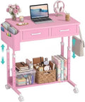 Pink Rolling Desk with Drawers, Small Height Adjustable Girls Standing Desk by Unknown